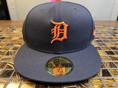 Detroit Tigers Hat Cap Fitted Mens 7 1/8 Navy Orange MLB Baseball New Era - Image 1 of 4