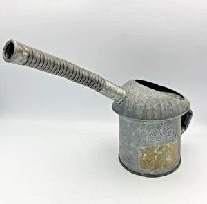 Vintage 1 Quart verzinkte Ölkanne mit flexiblem Auslauf reparierter Griff - Bild 1 von 7