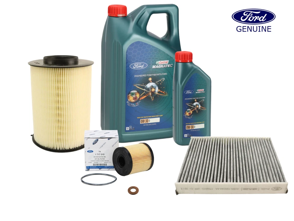 Genuine Ford Kuga 2.0 TDCi Service Kit Oil Air Cabin Filters & 6L Oil 2342368 - Image 1 of 1