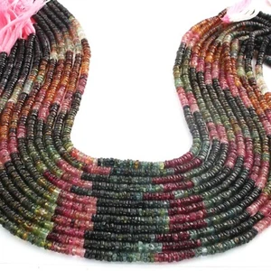 1 Long Strand Multi Tourmaline Smooth Heishi Tyre Shape Gemstone Beads -Wheel - Picture 1 of 4