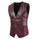 Mens Retro Pu Leather Slim Fit Waistcoat Casual Work Office Suit Gilet Tops Vest