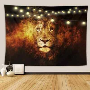 Animal Golden Lion Light 3D Wall Hang Cloth Tapestry Fabric Decorations Decor - Picture 1 of 3
