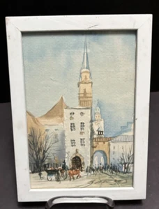 Venedig Kanal Szene 2002 Miniatur 2" x 3" signiert unbekannter Künstler gerahmt - Bild 1 von 10