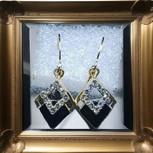 Marysia Designs schwarze Emaille Dreieck klar Zirkon Gold Ohrhänger neu - Bild 1 von 1