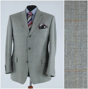 Mens BUGATTI Sport Coat 44R US Size Plaid Grey Linen Wool Blazer Vintage Jacket - Picture 1 of 12