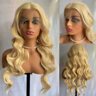Long Wavy Blonde #613 Lace Front Human Hair Blend Heat Ok Wig Women Natural