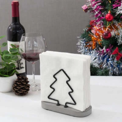 Christmas Tree Metal Wire Design Napkin Holder with Gray Cement Base - Image 1 of 4