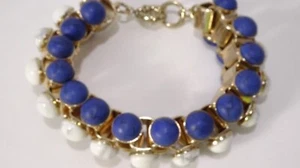 J.Crew Women's Howlite navy Stone Cabochon Brass Link Bracelet NWOT 150 - Picture 1 of 3