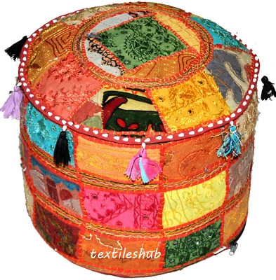 New Multi-Colored Indian Handmade Ottoman Patchwork Pouf Cover Home Decorative - Image 1 of 4