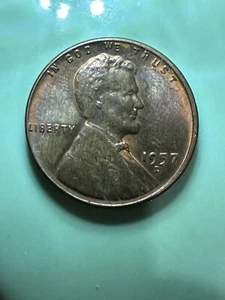 1957 D Wheat Cent Off Center , Cud Behind L On Rim, Weak Strike On Reverse - Picture 1 of 6