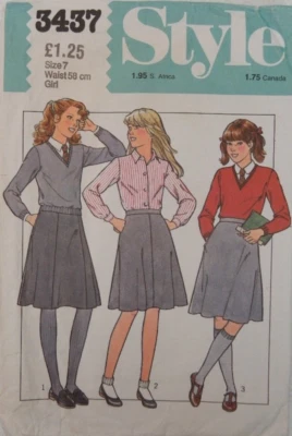 (1981) Style 3437 sewing Pattern Girls School uniform Skirt A Line skirt Age 7yr - Image 1 of 4