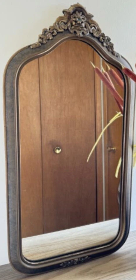 Original Antique Mirror Carved Wood Hollywood Regency 22x14 Gold Sheen Elegance - Image 1 of 4