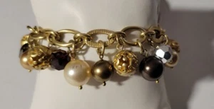 Brighton CONTEMPO CHIC Mega Gold Brown Crystals Cut-out Balls Bracelet, NWOT - Picture 1 of 7