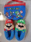 Super Mario Brothers Boys Plush Slippers  (4-5) Youth + official Nintendo Bag