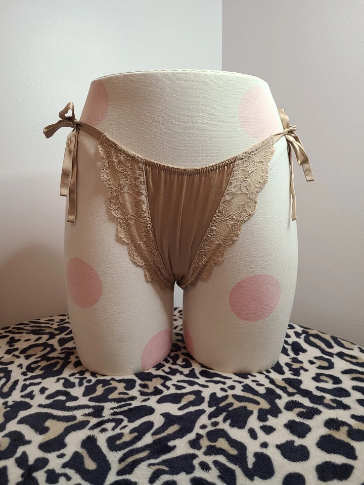 Rare ☆ Vintage Victoria's Secret 100% Silk Side Tie Thong Panty Size M 🤎 - Image 1 of 4