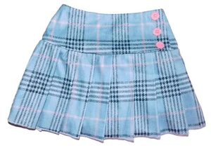 NWT GIRLS size 6, 7 DUSTY BLUE & PINK BUTTON PLAID PLEATED SKIRT - Picture 1 of 3
