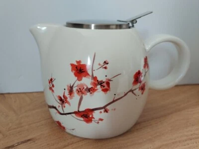 Cherry Blossoms Pugg Tea Pot Tea Forté 4 1/2" tall and 5" wide. 24 ounce - Image 1 of 4