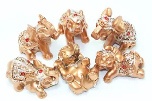 Set of 6 Gold Lucky Elephants Statues Feng Shui Figurine Home Decor Gift - Picture 1 of 8