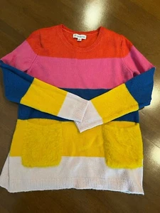 TUCKER + TATE Girls Fun Times Jacquard Pocket Tunic Sweater Rainbow Stripe Sz 7 - Picture 1 of 13