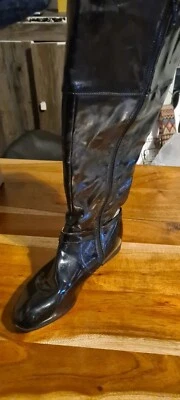 Bottes femme Manfield cuir verni imperméables longues genoux hiver zippées UK taille 4 - Photo 1/4