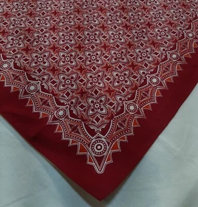 Vintage Burgundy with Salmon Bandana 100% Cotton Hankie Germany 19 1/2 x 17 1/2 - Picture 1 of 3