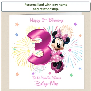 Personalised Minnie Mouse 3rd Birthday Card - Daughter, Granddaughter, Niece - Picture 1 of 7