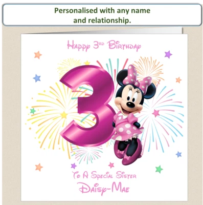 Personalised Minnie Mouse 3rd Birthday Card - Daughter, Granddaughter, Niece - Image 1 of 4