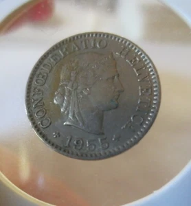 1955B Switzerland 5 Rappen Coin - Picture 1 of 2
