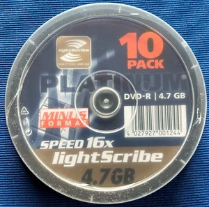 10er Spindel - PLATINUM - DVD-R - LIGHTSCRIBE - 4,7GB/120min - 1-16x - NEU/OVP.! - Bild 1 von 1