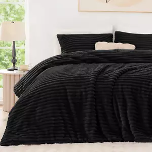 Fluffy Comforter Set Queen Size - Super Soft Faux Fur Stripe Jacquard Comforter - Picture 1 of 12