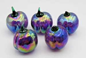 GLASS EYE STUDIO U.S.A. BLOWN GLASS IRIDESCENT PURPLE PLUMS - LOT OF 5 - Picture 1 of 3