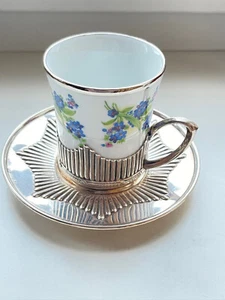 Mocca cup cup with 800 silver mount and saucer, porcelain - Picture 1 of 15