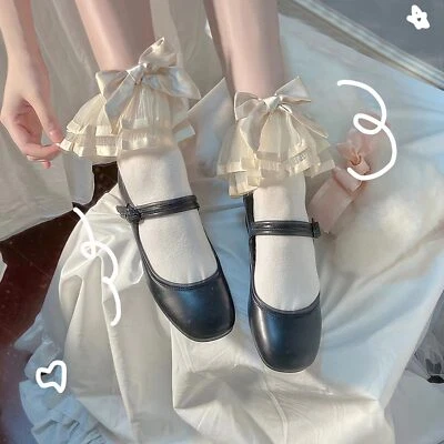 Lindo calcetín tubo de encaje Lolita para mujer niña blanco tubo con lazo primavera verano Foto 1 de 4