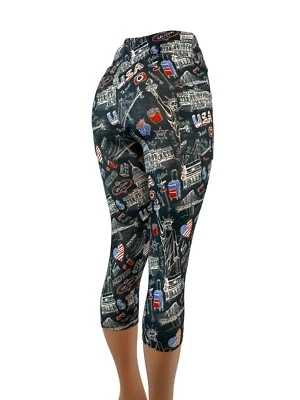 Clásico EE. UU. Monumentos Estampado Patriótico con BOLSILLOS ¡Capris o Pantalones Cortos! 4 de julio Foto 1 de 4