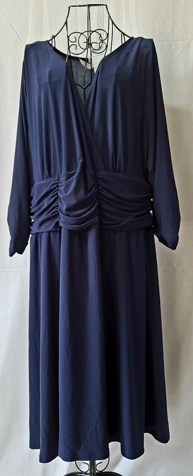 NY Collection 2696 Plus Size 3x Womens Navy Blue Ruched A-line Dress
