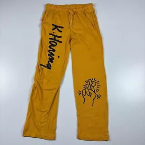 Keith Haring Sweatpants Mens Large Yellow Art UO Graphic Print Cotton Drawstring - Picture 1 of 7