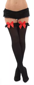 2 Pair Sexy Thigh High Stockings with Garter & Bow Top Blk/Red Wht/Blk FREE POST - Picture 1 of 4