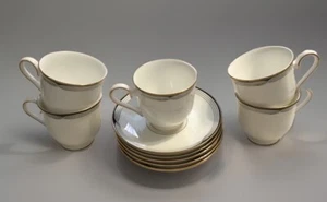 Lenox ERICA Fuß Tasse Untertasse 5er Set weiß mit Gold/schwarzem Rand Bone China USA - Bild 1 von 11
