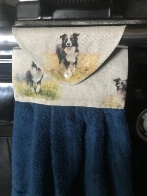 Aga / cooker hanging towel handmade border collie country kitchen  - Image 1 of 2