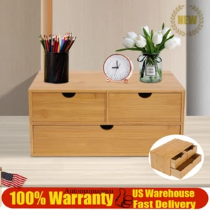 Bamboo Desk Organizer -Tabletop Mini Bamboo Desk Drawer Storage Box w/ 3 Drawers - Picture 1 of 15