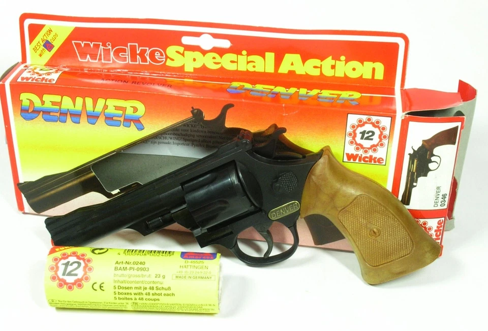 Revolver 12 colpi Denver con munizioni Carnevale Carnevale Wicke 0346 nuovo Confezione Originale 1 - Immagine 1 di 1