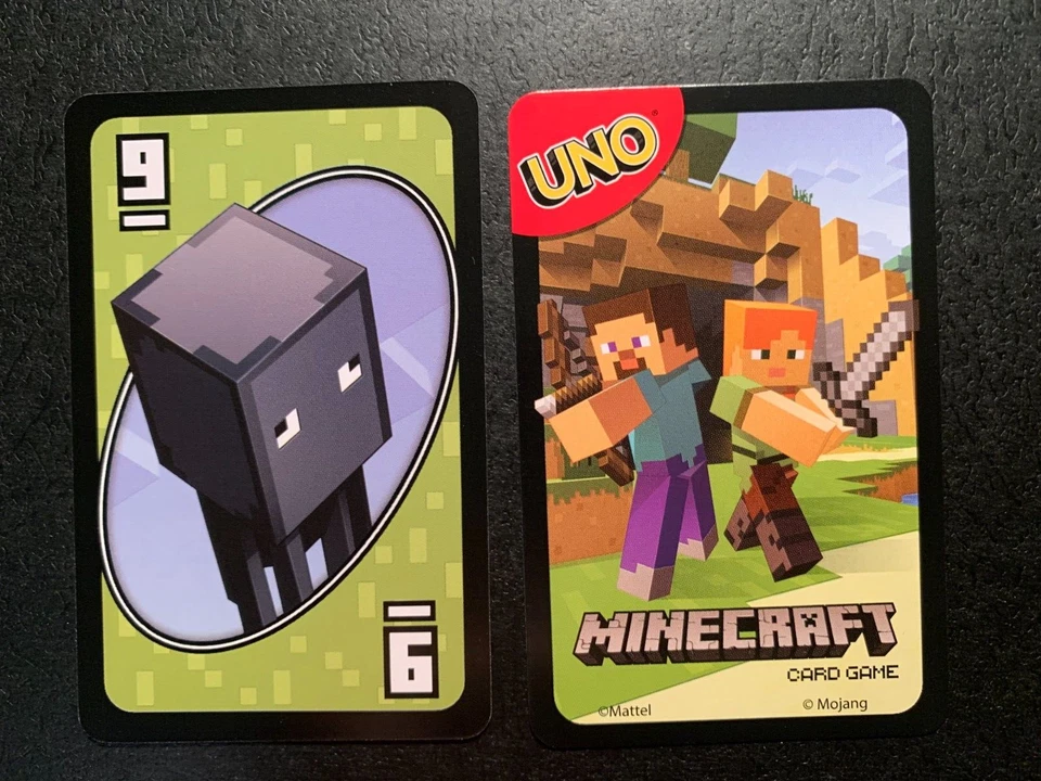 UNO  MINECRAFT  Green  #9 Card  2017 Mattel GAME REPLACEMENT CARD Single Card - Image 1 of 1