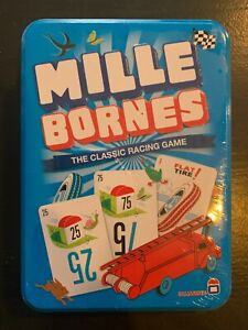 Mille Bornes The Classic Racing Card Game New in Tin + 6 laminated score sheets