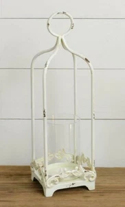 NEW Shabby CANDLE LANTERN White Coastal Beach 17.5"T Metal Chippy Cottage Chic - Picture 1 of 2