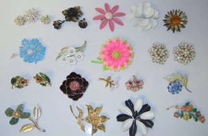 Broches de Colección 40-60s Retro Grande Esmalte Metal Flores Broches 24 piezas LOTE - Imagen 1 de 12