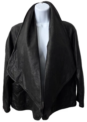 Chaqueta de Cuero Suave French Connection 4 XS S Moto Cascada Abierta Puño con Cremallera Negra Foto 1 de 4