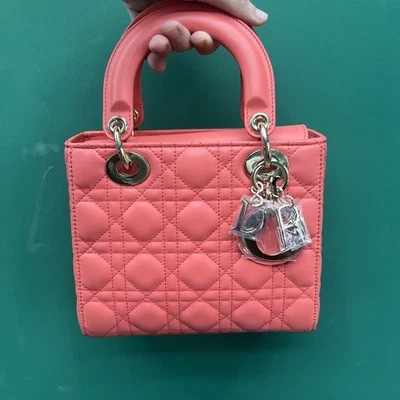 Authentic LADY DIOR MY ABCDIOR Bag Small Cannage lambskin Coral Women Handbag - Image 1 of 4
