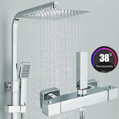 Duschsystem Thermostat Duscharmatur Edelstahl Regendusche Duschset Mischbatterie - Bild 1 von 4