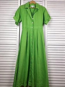 Witchery 100% Linen Shirt Dress Button Front Summer Boho Green Sz 8 - Picture 1 of 10