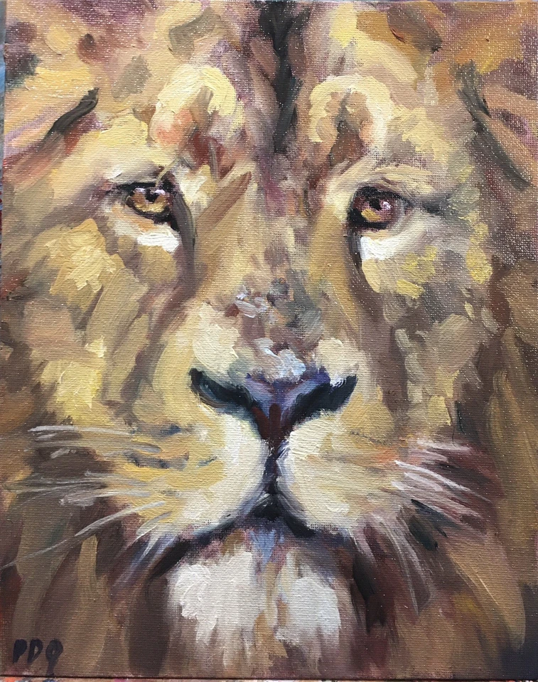 Художник PDQ оригинальная картина маслом дикое животное лев импрессионизм реализм искусство - Изображение 1 из 1